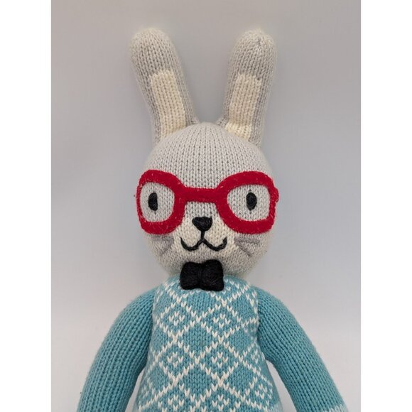 Cuddle Kind Rabbit Benedict Boy Knit Plush Glasses 15 Inch Stuffed Animal Toy - Picture 3 of 7